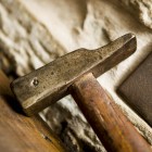 Hammer on a wooden bench.